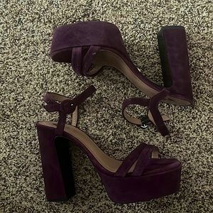 Alexa Chung Platform Suede Sandal Pump - Maroon/Purple